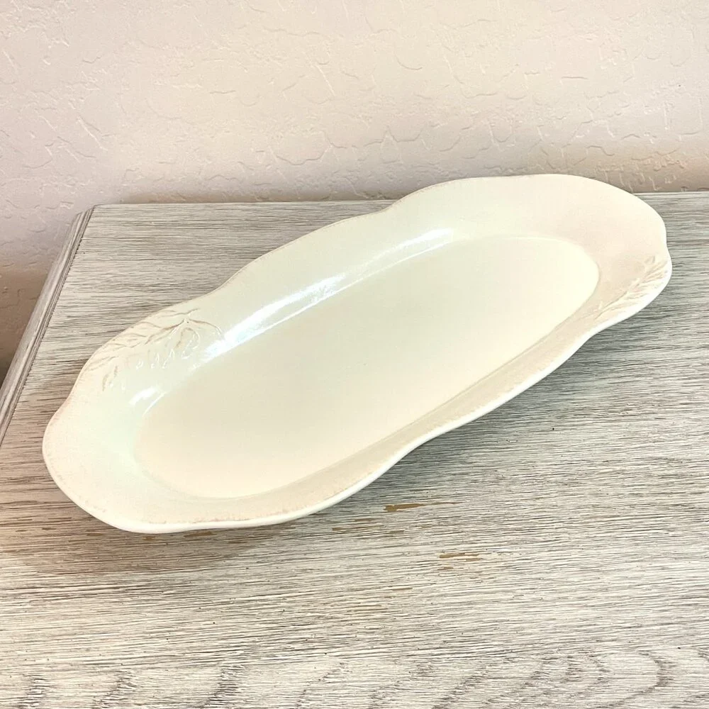 Signature Housewares Campagna Beige Oval Serving Tray Platter Dish Stoneware